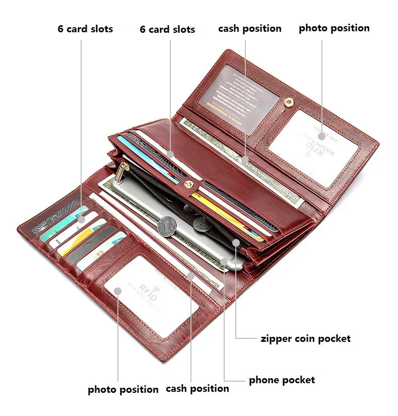 MJ Women's Wallet Genuine Leather Female Long Wallet Women Card Holder Wallets Money Bags Lady Wallets Clutch Purse Coin Pocket (33)