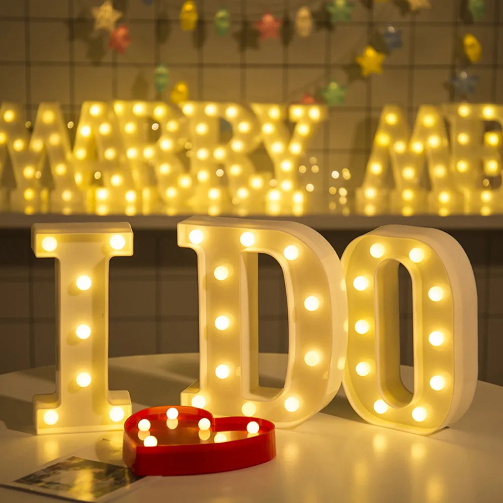 Светодиодный светильник с буквами алфавита, белый светильник, украшение, предложенный символ, для свадебной вечеринки, для окна, светильник, инструмент для свадебного предложения