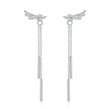 Стерлингового серебра 925 модные ангельские крылья Блестящий Кристалл женские кисточки серьги гвоздики ювелирные изделия для женщин подарок на день рождения анти аллергия