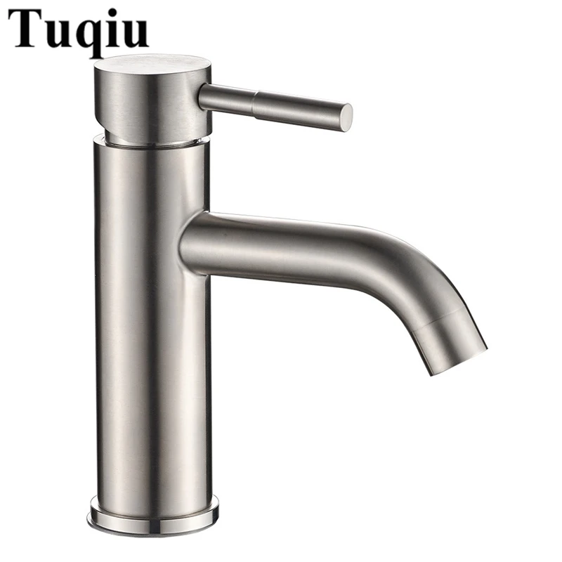 

Bathroom Basin Faucet Stainless Steel Single Cold Quick Open Type Sink Tap Deck Mounted Sink Bibcock Nickel Brushed Water Tap