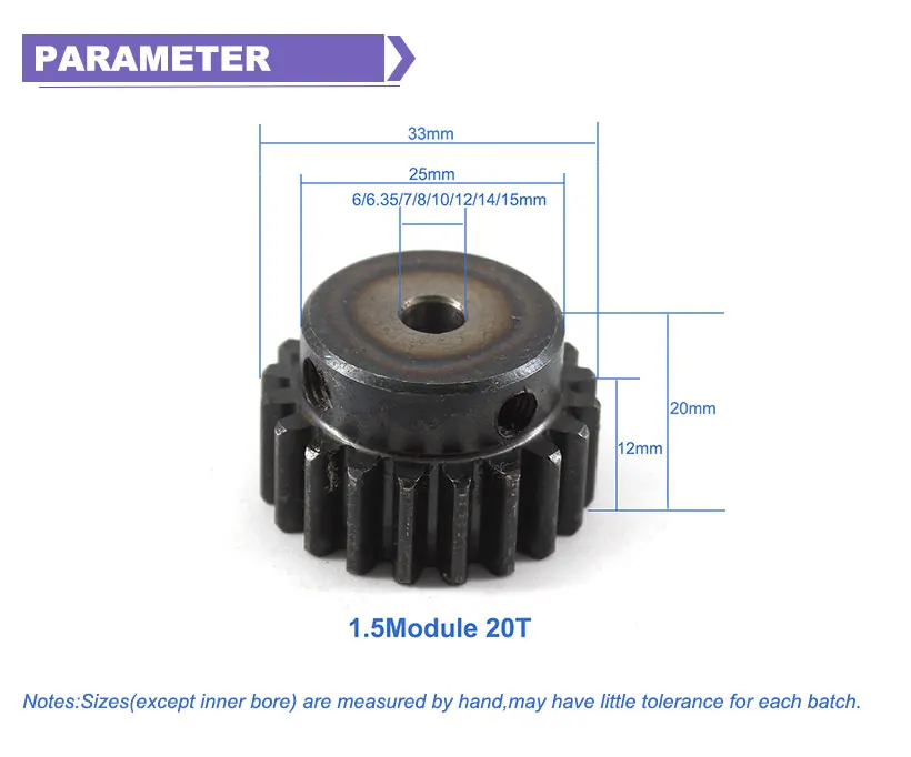 1,5 модуль 20T Шестерни колеса 45 Сталь Шпоры Шестерни Шестерня 5/6/8/10/12 мм диаметр 1,5 пресс-форма 20 зубы металлические зубчатые колеса шкива Rc Шестерня Шестерни s