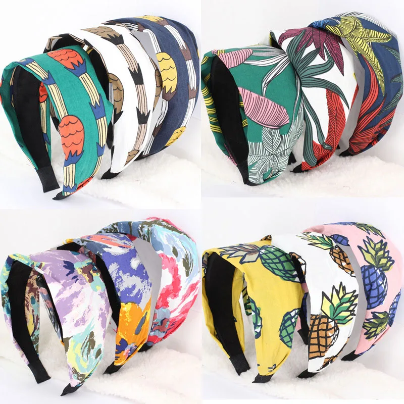 

New Sweet Print Pineapple Fruit Hair Bands Simple Wide Floral Headbands Hoop Fashion Headdress for Women Girls Hair Accessories