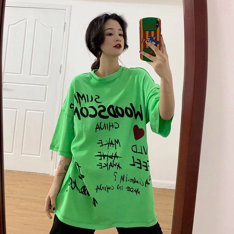 

Women's Tshirts Japan Vintage Lovely Harajuku Graffiti Printed Loose Short Sleeve T-shirt Female Sweet Ins Chic Tshirt For Women