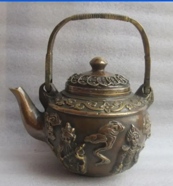 

Chinese ancient copper hand-carved five star teapot