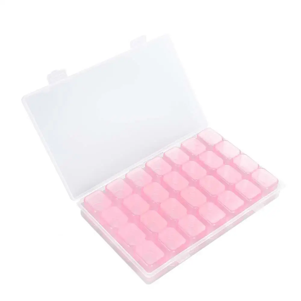 

28 Slots Empty Clear Nail Art Decoration Rhinestone Box Nail Glitter Rhinestone Crystal Beads Accessories