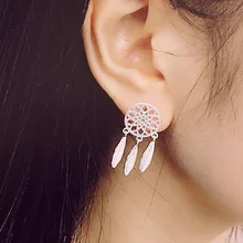 New Fashion Silver plated Bohemia Nationality Feather Dream Catcher Dreamcatcher Drop Earrings For Women Jewelry High Quality