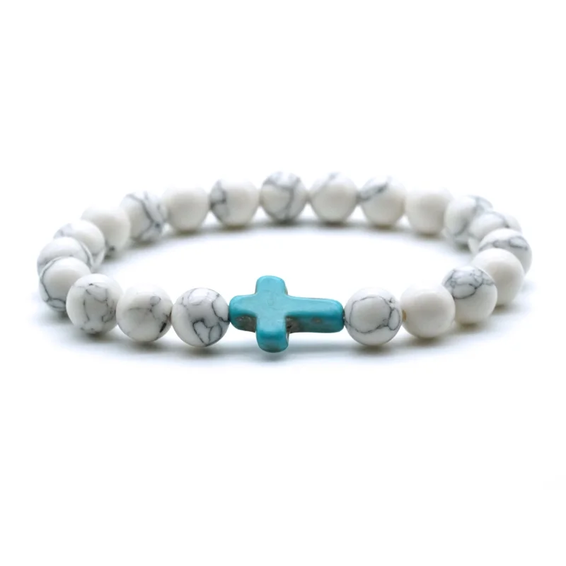 kallaite Cross Charms 8mm Howlite Cheaper Stone Beads Bracelet Men Women Buddha Yoga Strand Jewelry | Украшения и аксессуары
