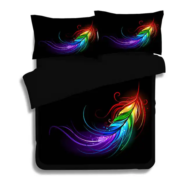 Rainbow Colorful Feather Bedding Set Indian Style Fire Feather