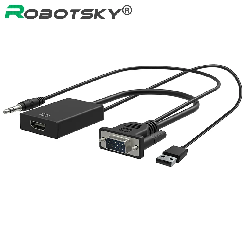 Robotsky VGA إلى محول HDMI محول كابل مع المصغّر usb الطاقة و جهاز التحكم في الصوت ل XBOX PS3 PS4 HDTV PC محمول العارض Robotsky VGA إلى محول HDMI محول كابل مع المصغّر usb الطاقة و جهاز التحكم في الصوت ل XBOX PS3 PS4 HDTV PC محمول العارض