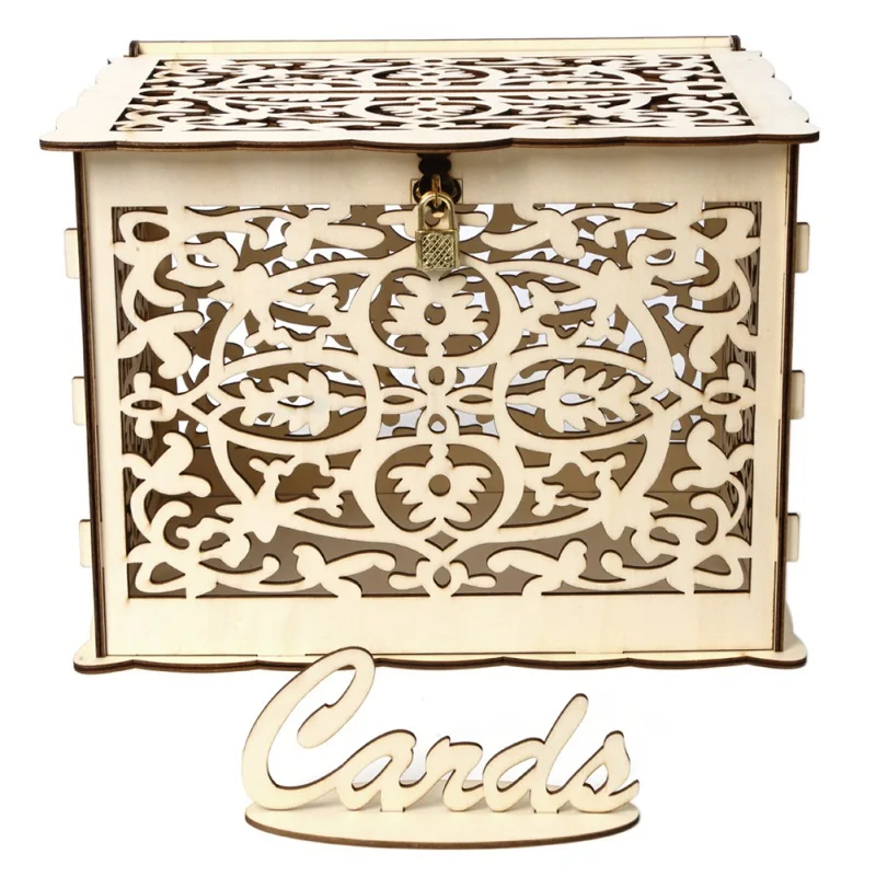 DIY Подарочная коробка для приглашения на свадьбу романтическая деревянная коробка для денег с замком красивое украшение для свадьбы, дня рождения, вечеринки - Цвет: A
