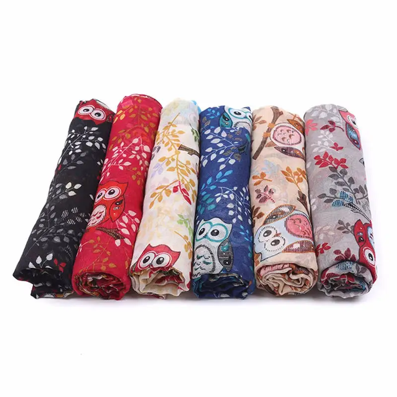   Women Ladies Owl Leaves Print Pattern Long Scarf Warm Wrap Shawl women's scarves handkerchief hijab scarf 40MA0522