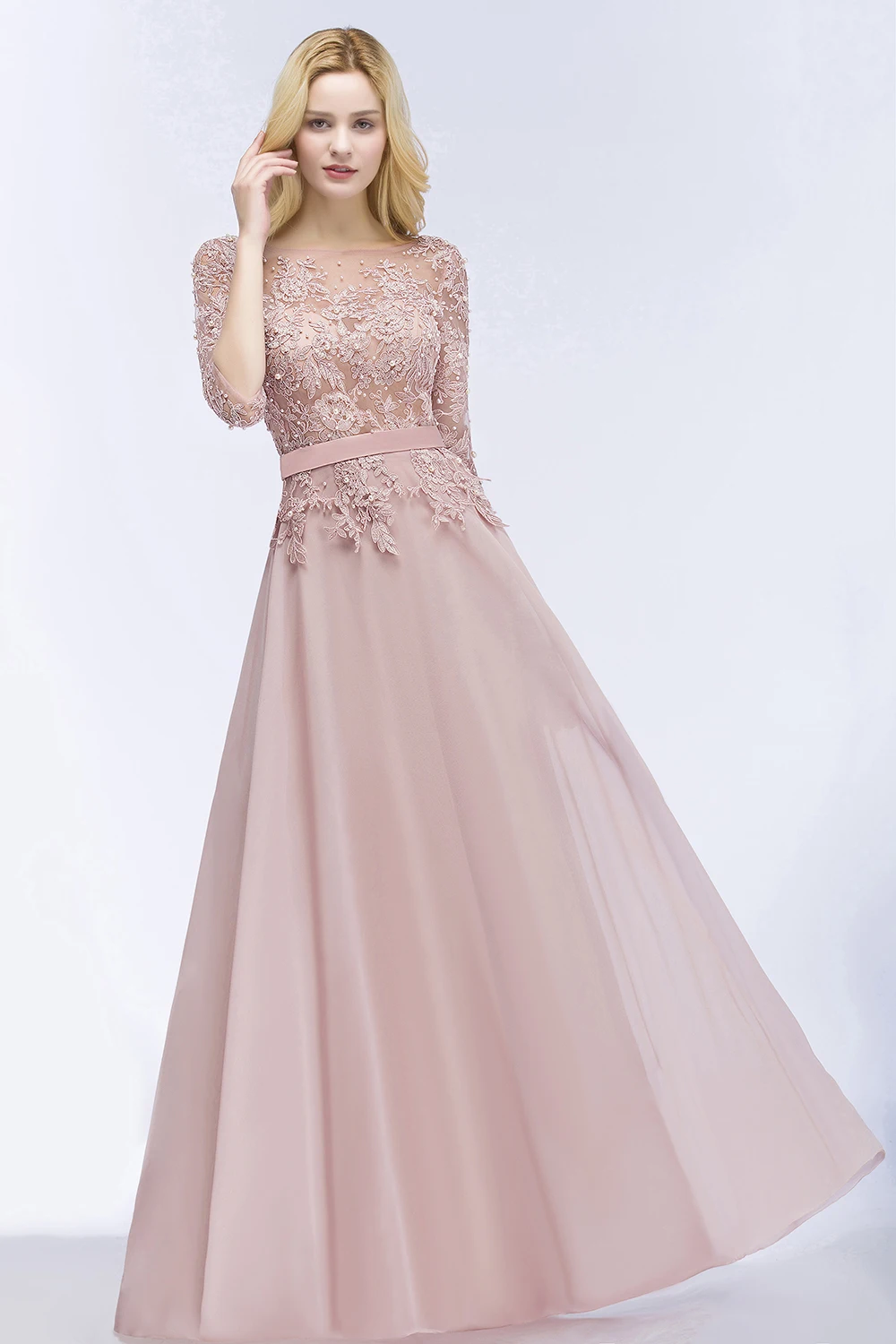 Элегантное Длинное розовое темно-синее платье подружки невесты из шифона А-силуэта с рукавом 3/4 Vestido da dama de honra Robe De Soiree платье для выпускного вечера