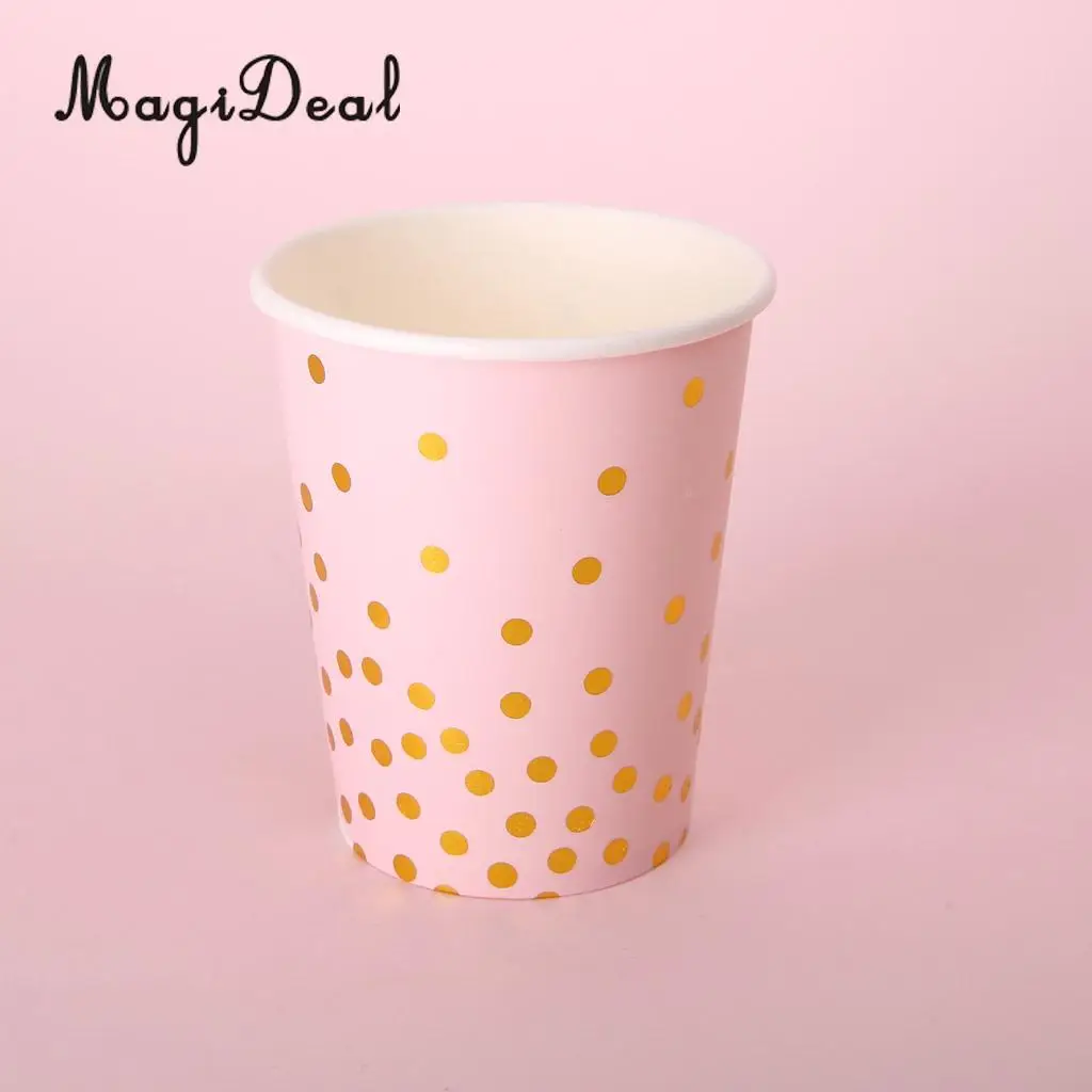 20 Set Glitter Gold Polka Dots Paper Plates and Cups Baby Shower Wedding Birthday Disposable Tableware