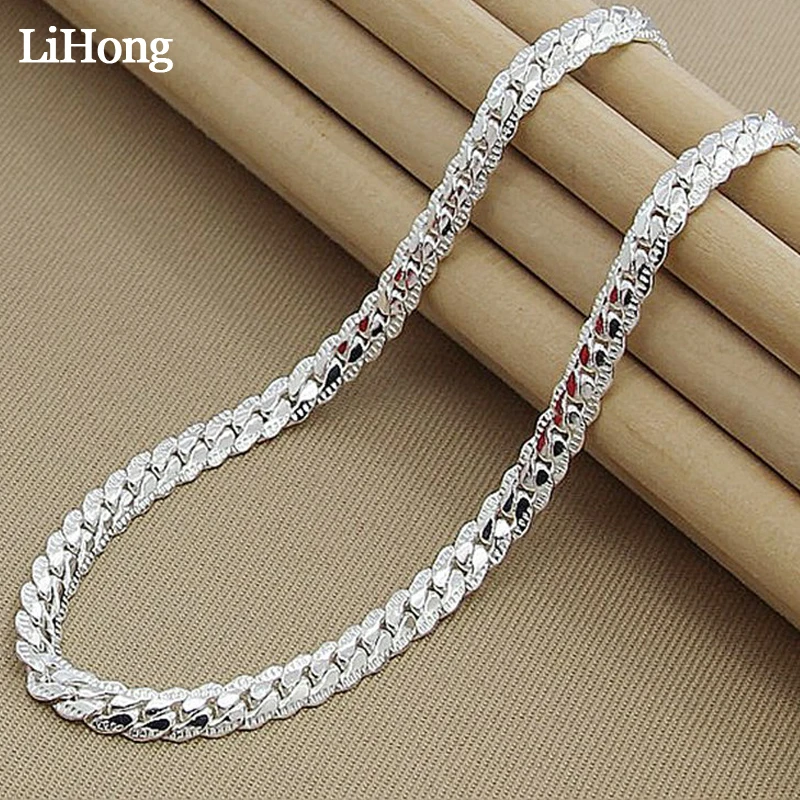 

Top Quality 6MM Full Sideways Silver Necklaces For Women Men 925 Sterling Silver Jewelry Snake Chain Necklace 45cm/50cm/60cm