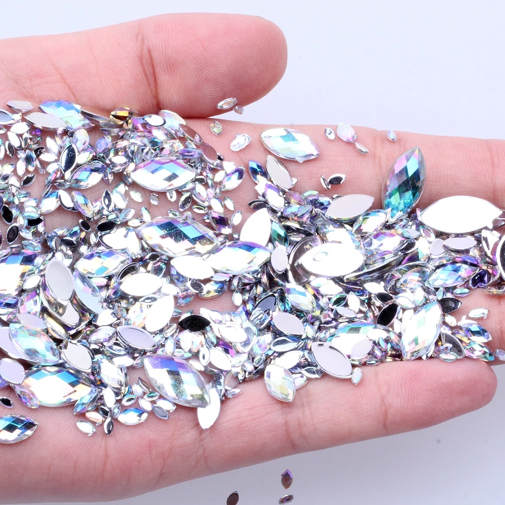 7G 600PCS 7 Sizes Acrylic Rhinestones Eye Shape Crystal AB ...