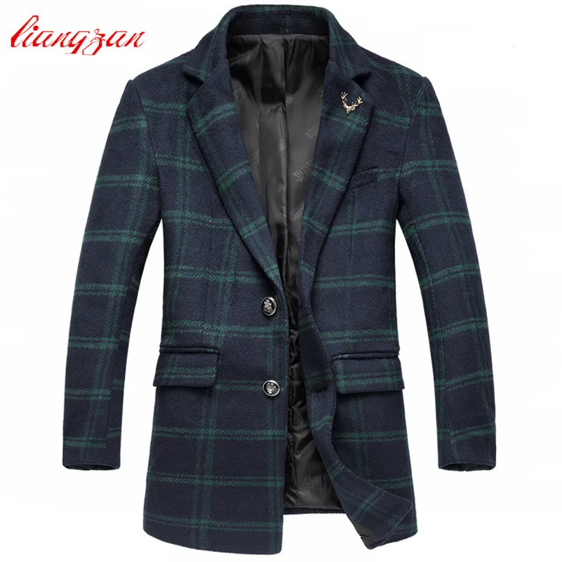 Men Woolen Coats New Arrival Autumn Mediumlong Plaid Overcoats Brand