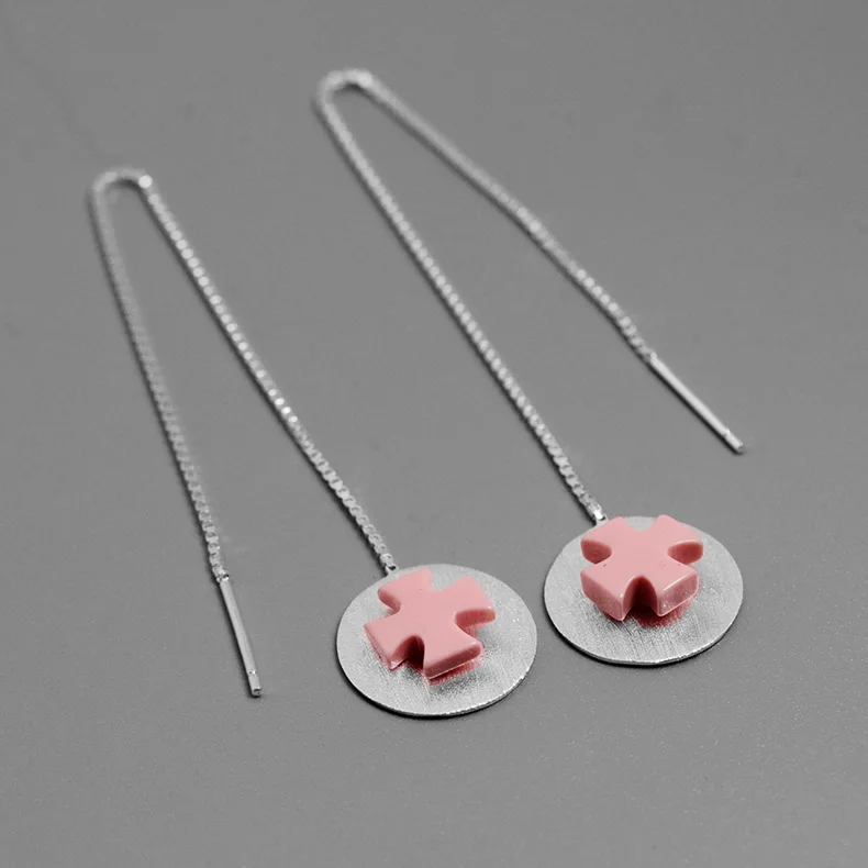 

CMAJOR Original 925 Sterling Silver Round Disc Pink Shell Cross Threader Earrings Women Girls Handmade Fine Jewelry Wholesale