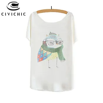 

CIVI CHIC Girl Summer Lovely T Shirt Women Cute Owl Print Tees O Neck Loose Tops Shirt One Size Bat Sleeves Casual T-shirt WST66