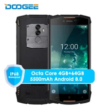 Оригинал Doogee S55 4G LTE Dual Sim IP68 Смартфон Android 8,0 Octa Core 4G + 6 4G Водонепроницаемый ударопрочный телефон отпечатков пальцев 5500 мАч