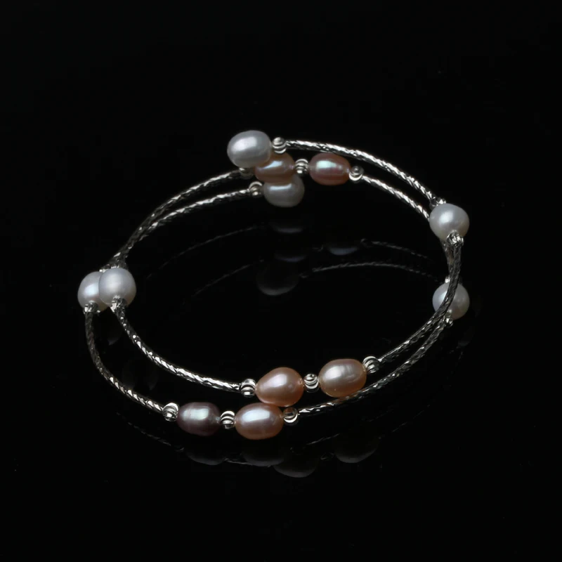 Silver-Multicolor Модный очаровательный двухслойный браслет, натуральный пресноводный многоцветный жемчужный браслет, ювелирные изделия с жемчугом для женщин, свадебный подарок - Цвет камня: Silver-Multicolor