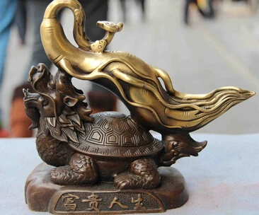 

0 Royal Copper Bronze Feng shui Auspicious Wealth Dragon turtle Ginseng Statue