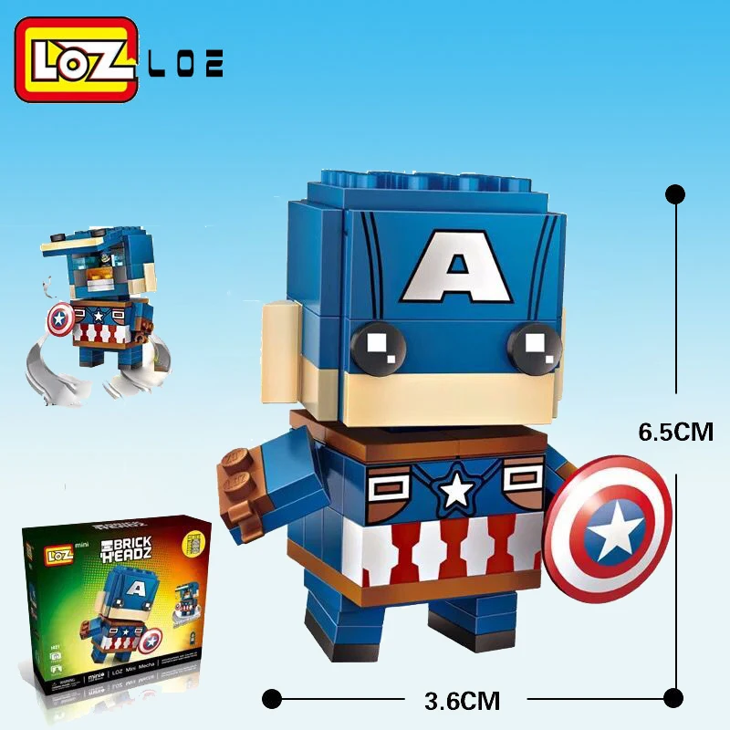 Блоки LOZ экшн фигурки Капитан Америка Тор Железный brick heads сборка строительных