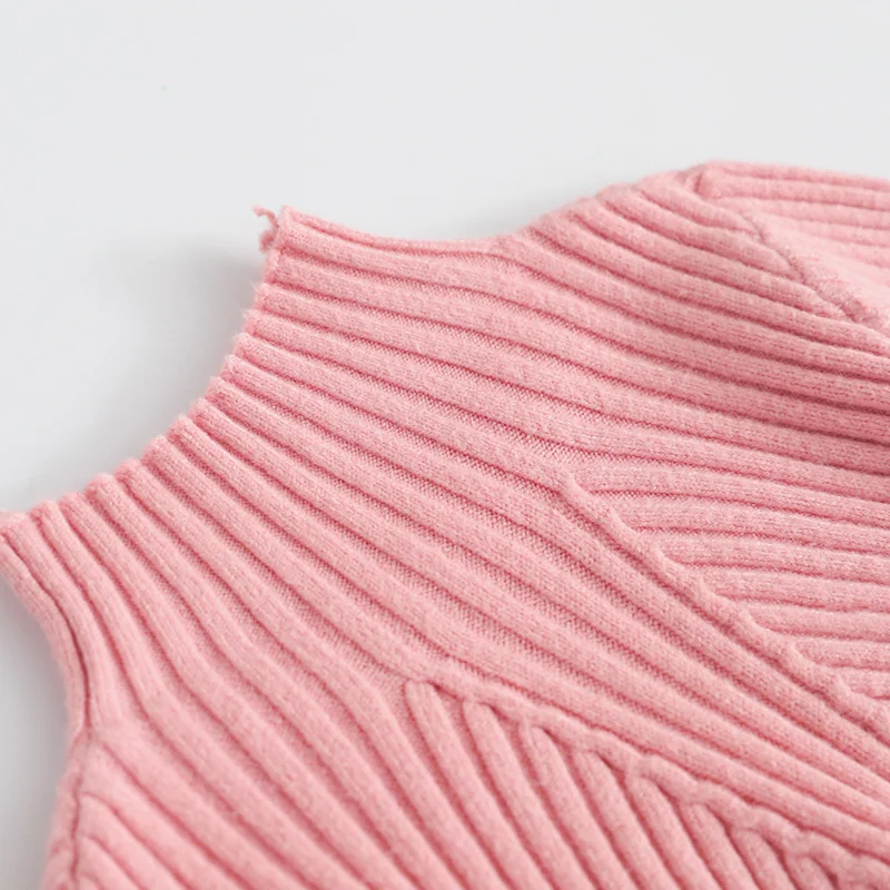 Sweet Ruffles Girls Sweater Knitted Solid Children Winter Sweater Turtleneck Long Sleeve Warm Pullover For Girls Girls Clothing (6)
