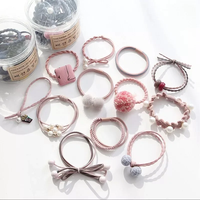 

12Pcs/Bottle Fashion Hair Ropes Ribbon Bowknot Elastic Hair Band Cute Rubber Band Hair Ties Flower Women Girls Hair Accessories