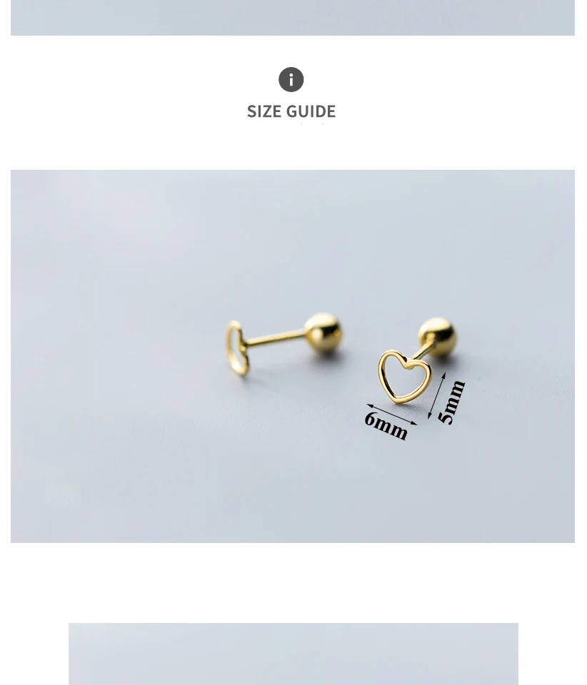 Korean Small Hollow Heart 925 Sterling Silver Screw Stud Earrings For Women Girls Kids Mini Minimalist Jewelry Love Gifts Brinco (4)