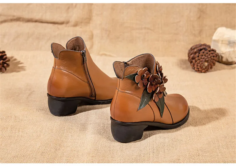 Cuculus/обувь ручной работы; сезон осень-зима; женские ботильоны из натуральной кожи; удобная обувь на среднем каблуке в стиле ретро с цветочным принтом на молнии и квадратном каблуке; 1734