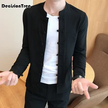 2020 ropa china tradicional de dos lados de manga larga tang traje superior hombres vintage sólido hanfu abrigo para hombres casual tang shirt