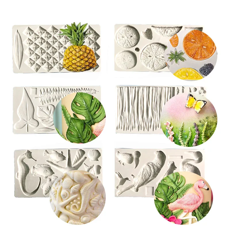 

Shells, fruits, flamingos, turtleback leaves Decorating Silicone mold fondant mold cake decorating tools chocolate gumpaste mold