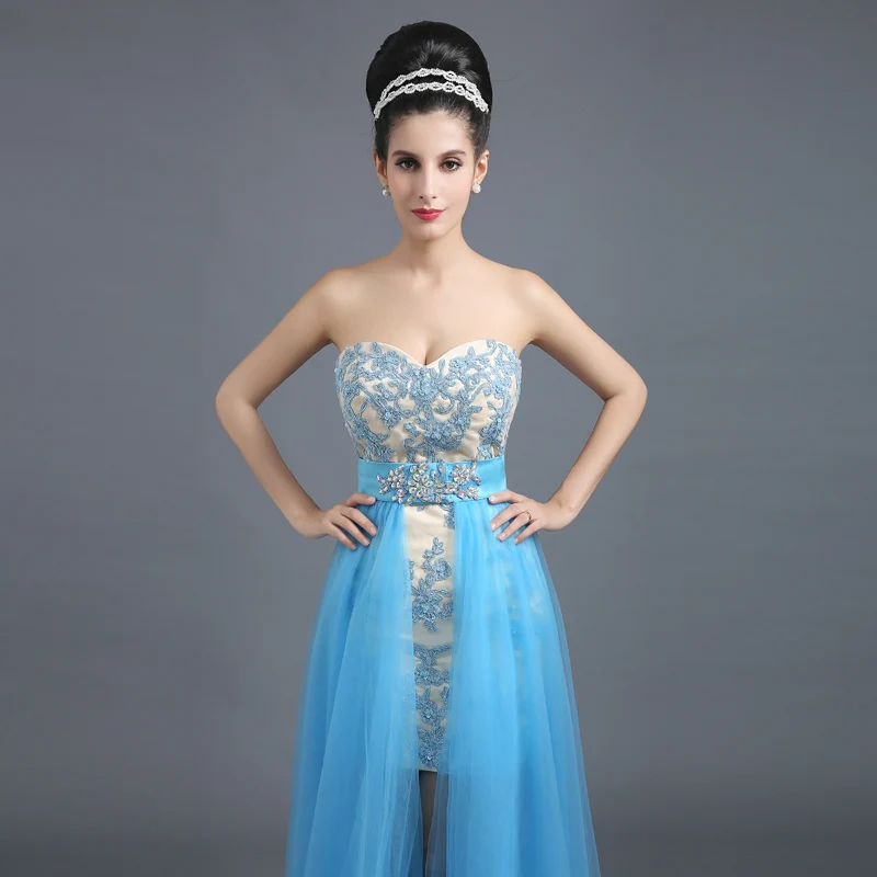 2020 New Arrive Abendkleider High Low Prom Dresses Aqua Sweetheart Backless Beading Long Lace Party Gown Rode De Soiree SLD258