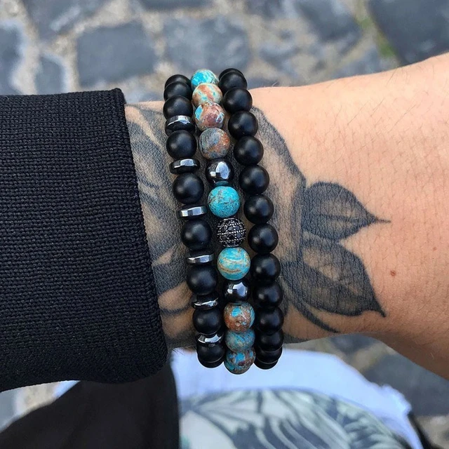 Conjuntos De Pulseras De Moda Hombres, Pulsera De Cuentas De Piedra De Hebra Clásica A Mano, Regalo De Joyería, Nueva Moda - Pulseras - AliExpress