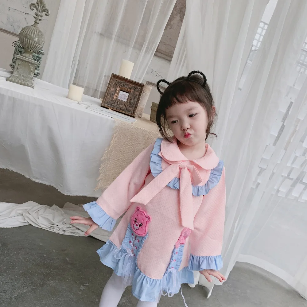 Girl dress Autumn back to school dress cartoon bear pink color princess dress