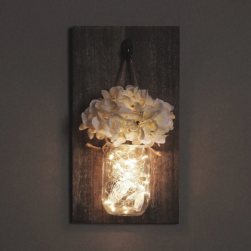 Led Mason Jar Glass Wall Light Hanging Lamp With Fairy Light