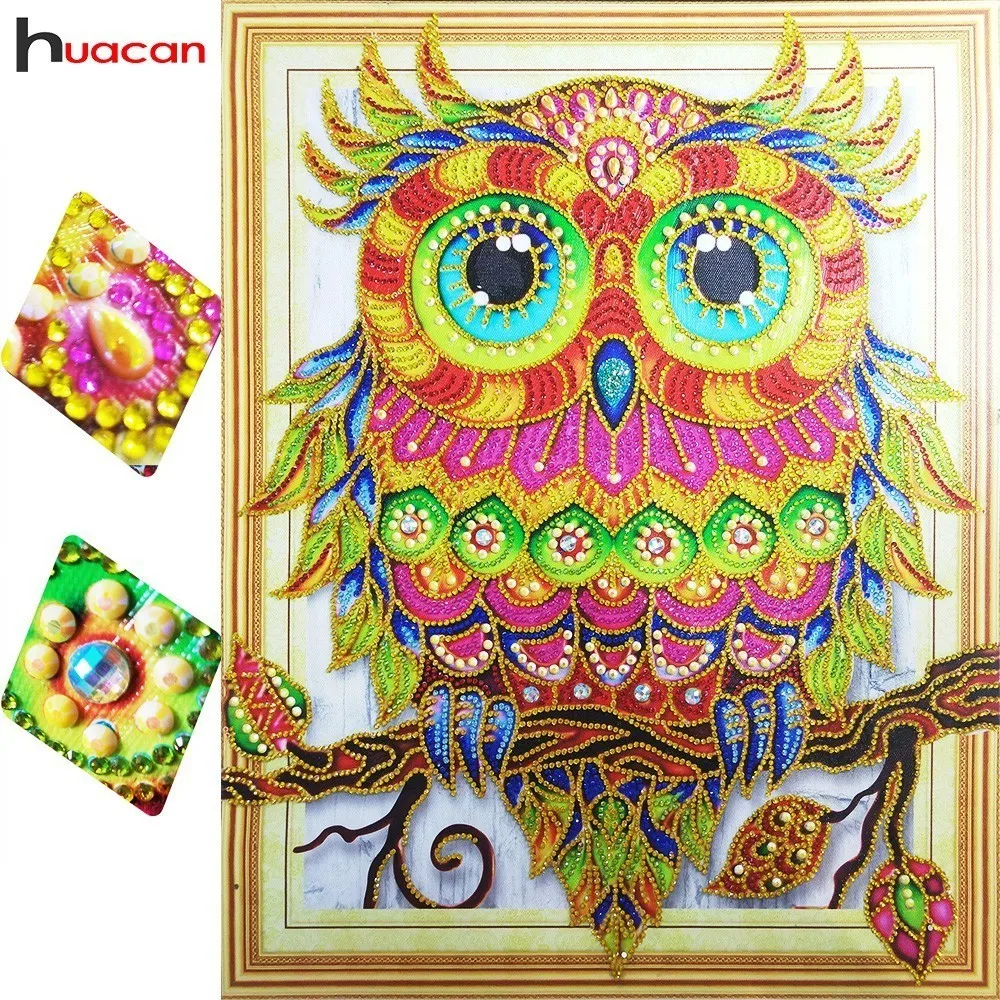 Beste HUACAN Speciale Vorm Diamant Borduurwerk Uil Diamant Schilderij Dier Verf Met Diamant Vogel Foto Van Steentjes 40x50 cm