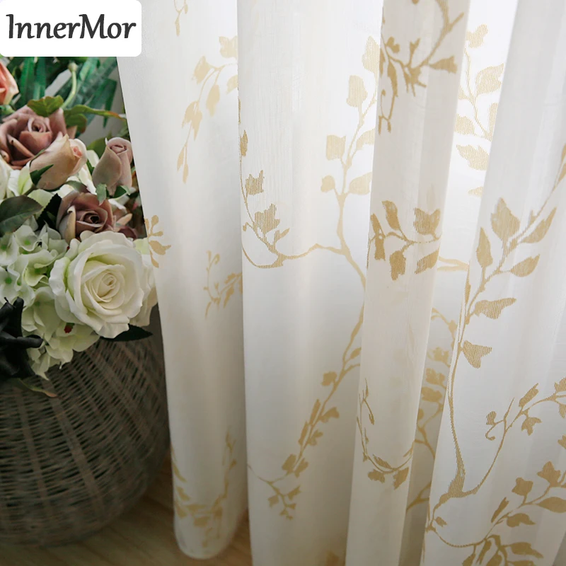 

Innermor Pastoral Style Plant Curtains For Living room luxury curtains for bedroom Burn out tulle for kitchen Windows Customized