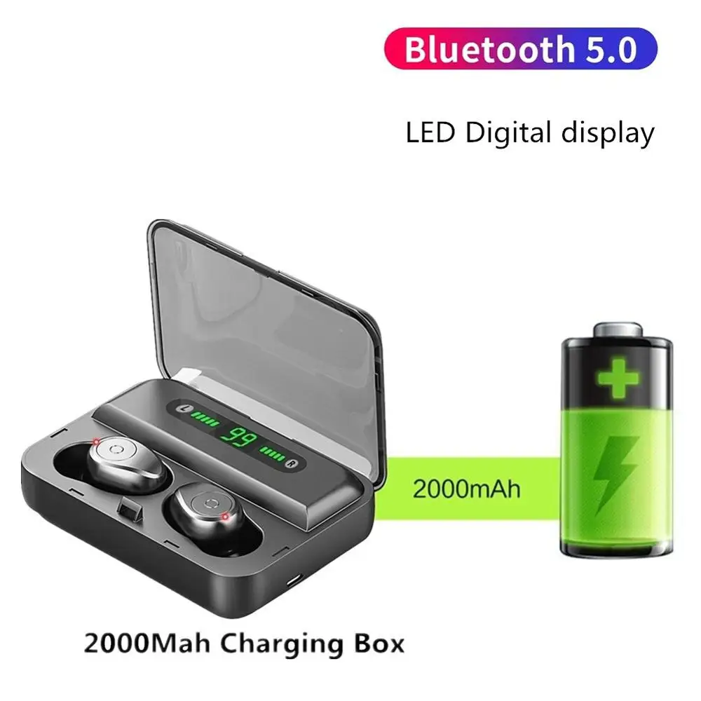 

TWS Black Upods Bluetooth Earpulg V5.0 Earphones Air Ear buds 2000mAh Charging Box power bank Auto Pairing Noice Reduction