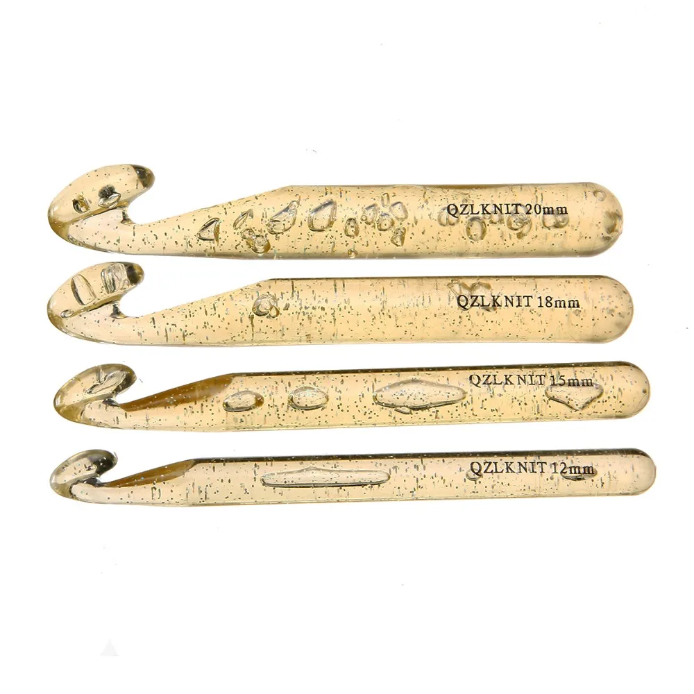 4pcs Soft Plastic Handle Crochet Hook ABS Transparent Knitting Needles Craft Yarn Tools 12mm/15mm/18mm/20mm