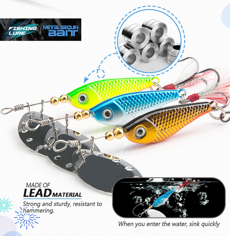 spinner Spoon Metal Bait Fishin Lure Sequins Crankbait Spoon baits for Bass Trout Perch pike rotating Fishing (7)