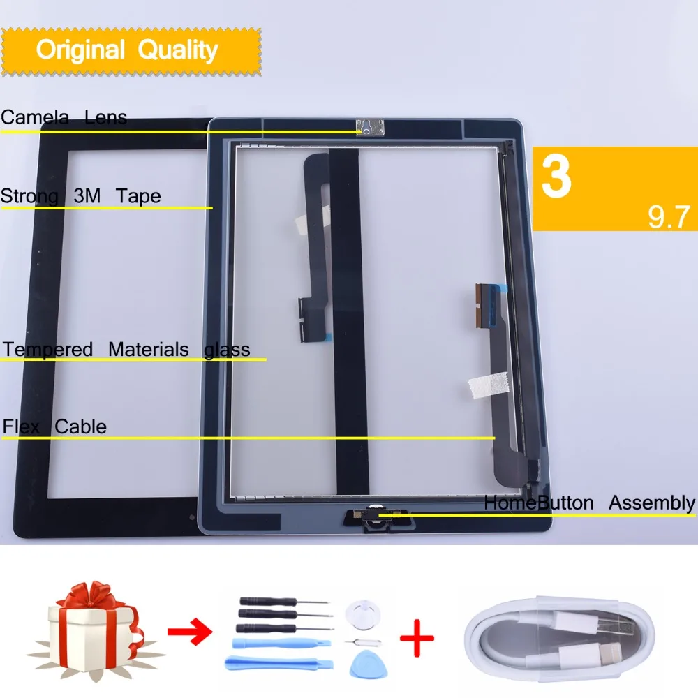 

original For ipad 3 Touchscreen A1403 A1416 A1430 Touch Screen Digitizer With Home Button Assembly For ipad 3 touch panel