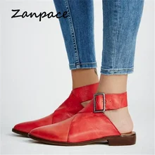 Zanpace/Летняя женская обувь; винтажные повседневные женские сандалии-гладиаторы; большие размеры 35-43; Низкие кожаные сандалии; пляжная обувь для женщин