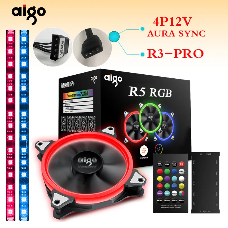 Aigo أورورا r5 12 v قابل للتعديل اللون هالو rgb مروحة 120 مللي متر led حاسوب شخصي مكتبي مبرد الكمبيوتر cpu الصامت حالة جهاز تحكم بالمروحة