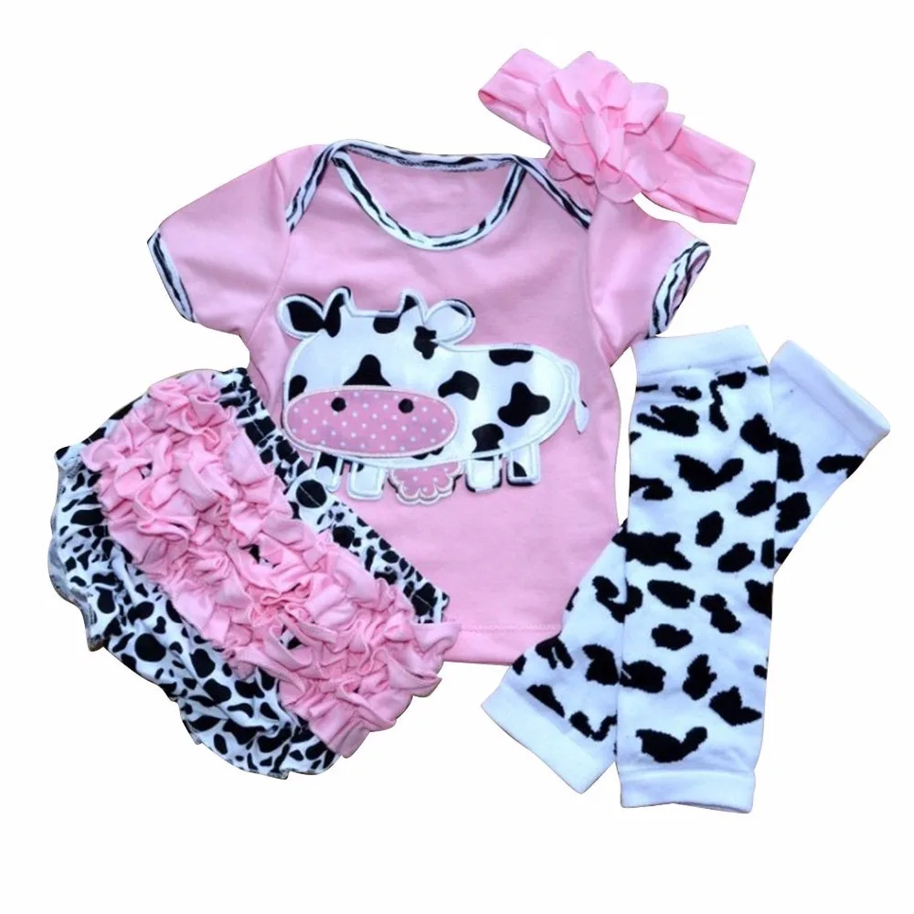 

New 2019 Baby Clothes Set Infant PP Pants +Hair Band+Cows Design T-shirt+ Band Newborn Toddlers Clothing Girls Birthday Gift