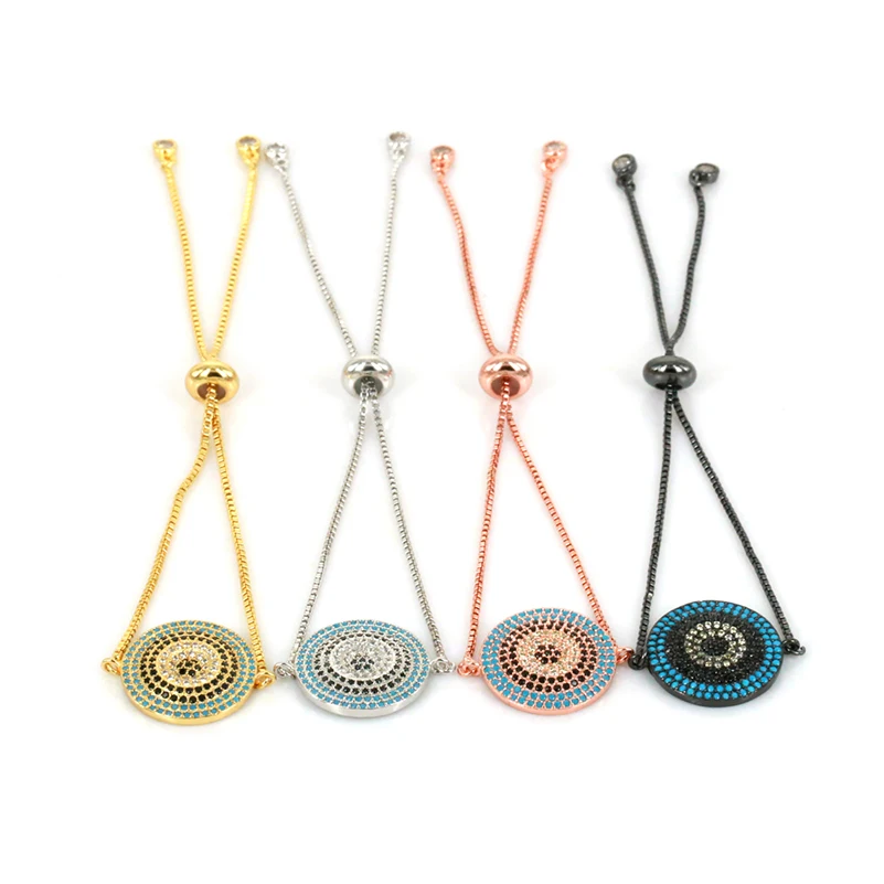 Блестящий черный циркон evil eye очарование регулируемый браслет Femme Мода звено цепи Для женщин Браслеты ювелирные изделия