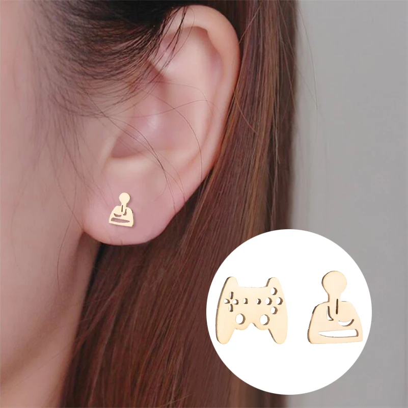 Oly2u Punk Night Bar Wine Cup&Music Note Earings Stainless Steel Funny Game Pad Studs Earrings for Women Kids Accessories