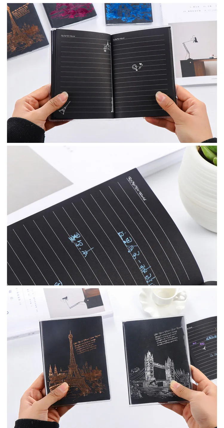 Kawaii A6 A7 черный Sketchbook переплет шитье Связывание альбомах Цвет Эскиз Обложки площадку Офис Школьные принадлежности блокнот