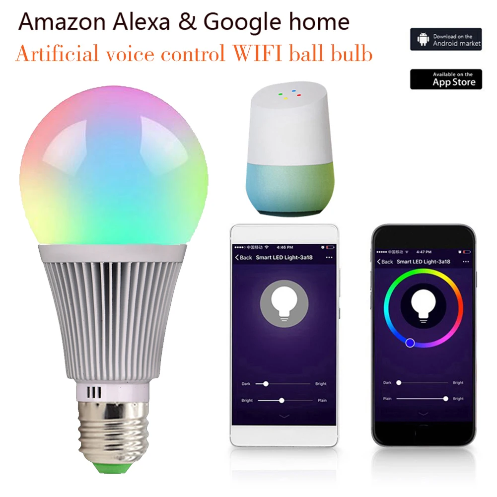 Fcmila WIFI Smart LED Bulb led Lights 7W E27 E26 E14 B22 Lamps Lighting Compatible Google Assistant BTZ1