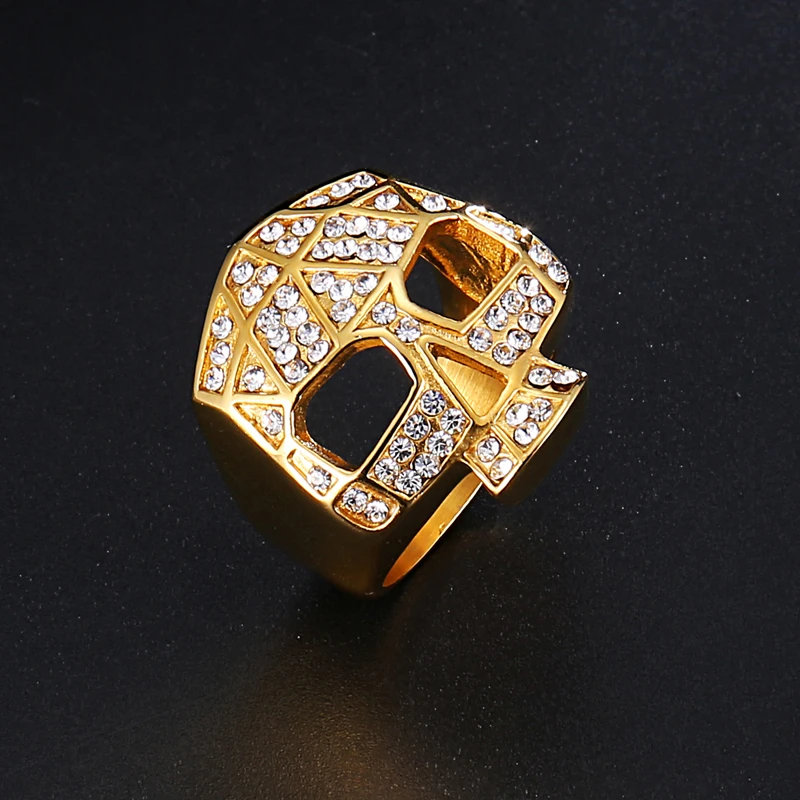 

HIP Hop 316L Stainless Steel Gold skull Ring Iced Out Bling IP Gold Filled Titanium Rings for Men Jewelry Dropshipping